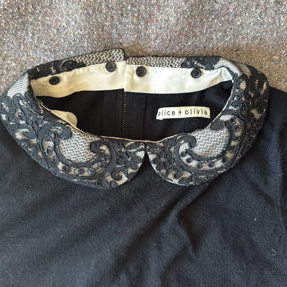 Alice + Olivia Black 100% Wool Sweater with Removable Lace Accents (Size S) - Picture 2 of 13